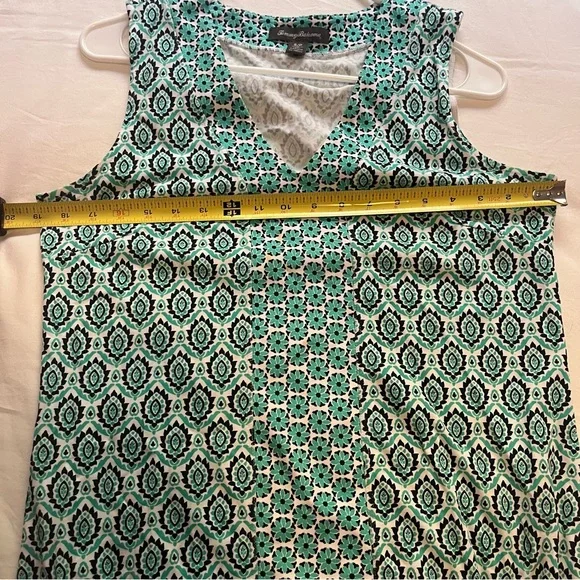 Tommy Bahama Pima Cotton Geometric Pattern Dress V-Neck Size Small Teal Green - Picture 9 of 10